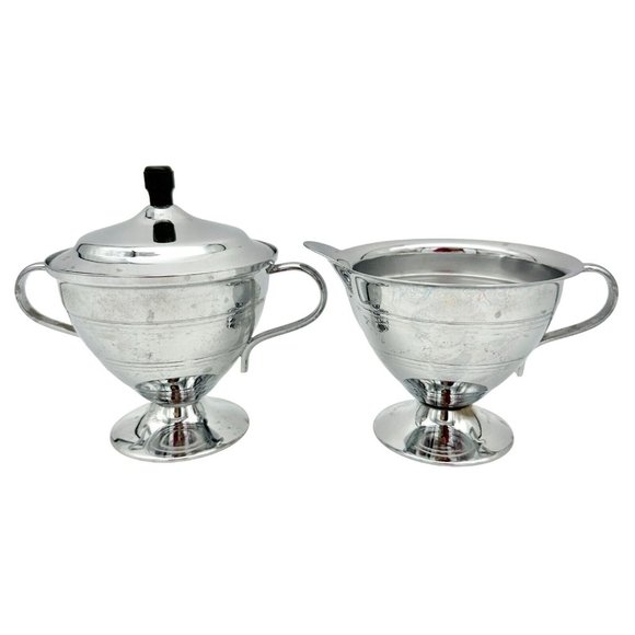 Classic Sugar Bowl and Creamer Silver Tone - Picture 1 of 6